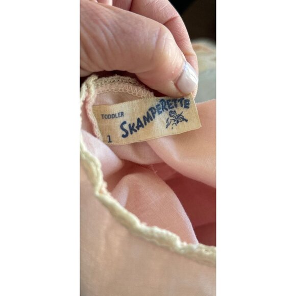 Vtg Pink Baby Dress Skamperette Toodler 1 1950's White Lace Edging Floral Lace - Picture 2 of 7